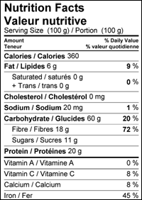 Organic chick peas nutritional information