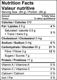 Organic semolina pasta nutritional information
